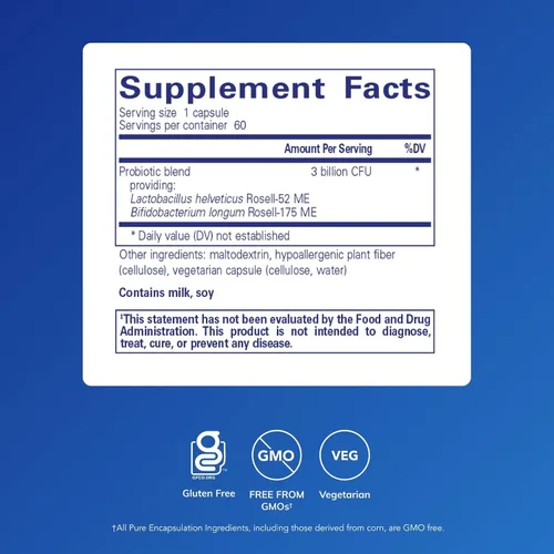 Vista 2 de Pure Encapsulations ProbioMood Combinación probiótica estable diseñada para apoyar la relajación y la función gastrointestinal* 60 cápsulas