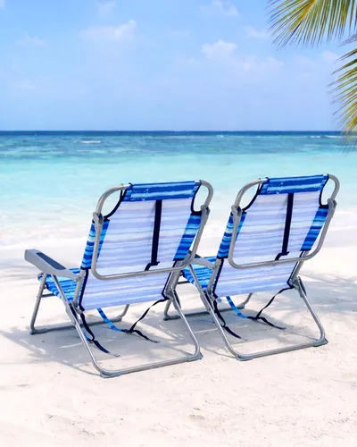 Vista 7 de GVDV Paquete de 2 sillas de playa tipo mochila para adultos, altura baja océano azul