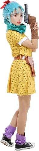 Vista 3 de Cosplayfm Disfraz de anime para mujer vestido amarillo con bufanda y cinturón
