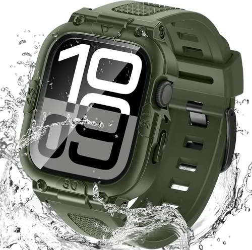 Vista 14 de Goton Estuche impermeable 3 en 1 con correa para Apple Watch con protector de pantalla de vidrio templado incorporado de 40 mm, cubierta frontal