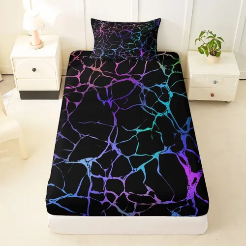 Vista 14 de Erosebridal Sábana bajera ajustable de mármol metálico dorado, tamaño individual, sábanas de cama con purpurina dorada negra, diseño de textura