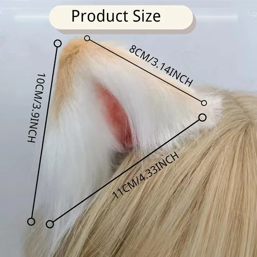 Vista 2 de Diadema de pelo sintético con orejas de gato, diadema peluda de zorro lobo de cola larga, disfraz de Halloween para cosplay, regalo para mujeres