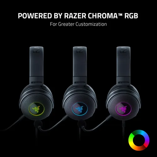 Vista 4 de Auriculares Razer Kraken V3 con cable USB para juegos: Controladores Triforce Titanium de 50 mm - Micrófono HyperClear desmontable (Reacondicionado)