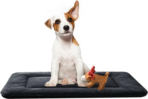 Vista 8 de Alfombrilla de cama para jaula de perro para perros extra pequeños. Cama de jaula de perro ultra suave. Alfombrilla de perrera lavable y Rosa