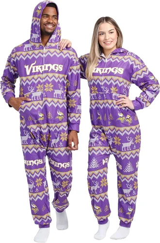Vista 43 de FOCO Unisex NFL Team Logo Pajamas One Piece Onesie Patrón feo navideño