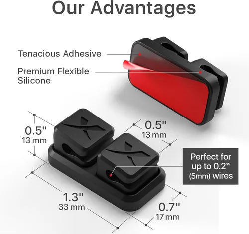 Vista 5 de X-Protector - 2 pares de soportes magnéticos para cables - Clips de cable premium - Soporte de cable autoadhesivo para automóvil - Organizador