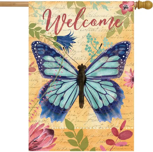 Vista 8 de Mariposas a cuadros Spring House Flag Floral 28" x 40" Briarwood Lane 15 - Mariposa Checker