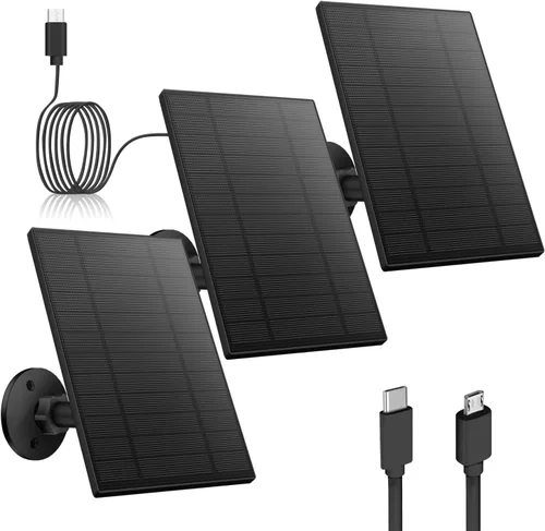 Vista 10 de Panel solar de 5 W para cámara de seguridad, panel solar con puerto micro USB y USB-C para cámara de batería recargable de 5 V CC al aire libre