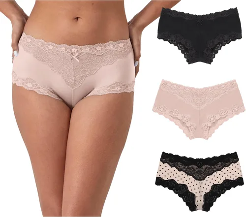 Vista 7 de Maidenform Ropa interior hipster para mujer, paquete de 3, ropa interior atrevida de tiro bajo, paquete de bragas hipster de encaje para mujer
