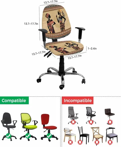 Vista 5 de Fundas para silla de oficina para mujeres africanas, elásticas, 2 piezas, suave, decorativo, protector para silla de escritorio, protector universal