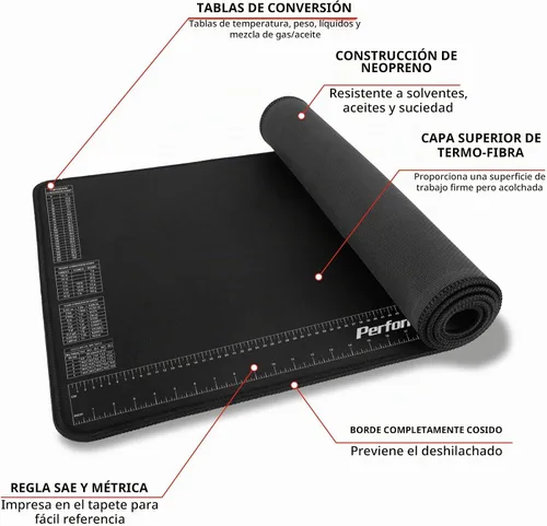 Vista 2 de Performance Tool W88977 - Alfombrilla de neopreno con regla y tablas de referencia, resistente a productos químicos, 16 x 35.75 pulgadas, protege