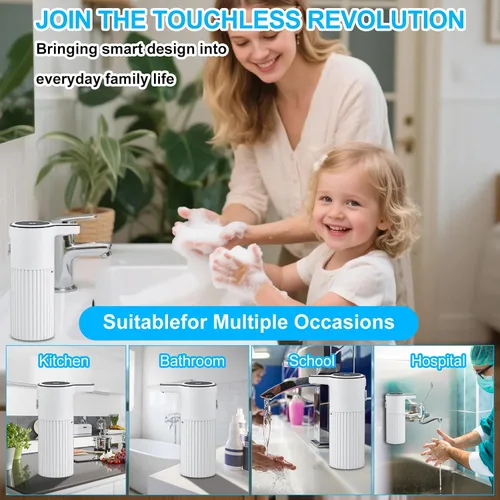 Vista 7 de HOMELYLIFE Dispensador automático de jabón espumoso, dispensador de jabón sin contacto de 13.53 oz/13.5 fl oz con 4 niveles ajustables, dispensador
