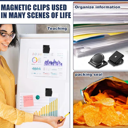 Vista 5 de Tenceur 54 clips magnéticos de metal resistentes para refrigerador, pizarra blanca, clip magnético para oficina, aula, maestros, armarios escolares