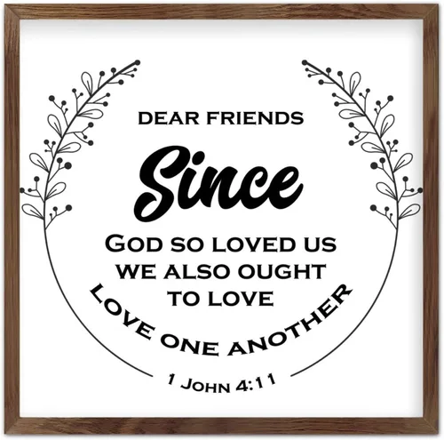 Vista 8 de Wood Sign with Frame 7"x7",in The World You Will Have Tribulation,But I Have Overcome The World,Farmhouse Rustic Wooden Sign with Quote for Wall Art