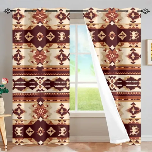 Vista 43 de Dreaweet African Tribal Blackout Curtains 63 Inch Long 2 Panels Set Bohemian Ethnic Geometric Grommet Top Thermal Insulated Curtains for Living Room