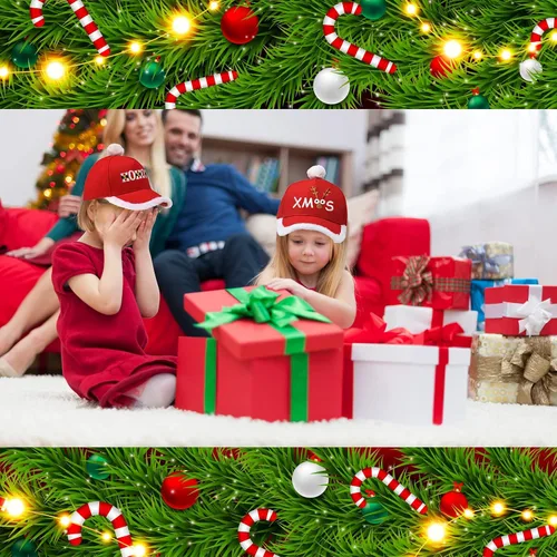 Vista 7 de Sombrero de béisbol de Papá Noel de Navidad, sombrero de disfraz de Papá Noel con pompón de piel mullida