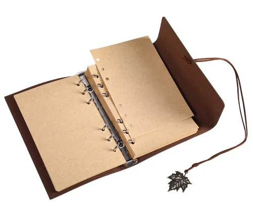 Vista 4 de Diario de escritura de cuero, cuaderno clásico encuadernado en espiral de 5 pulgadas, cuaderno de bocetos recargable, regalos con diarios de viaje