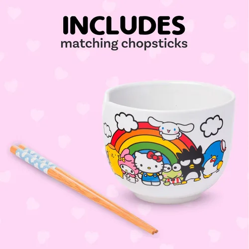 Vista 107 de Silver Buffalo Hello Kitty y sus amigos Chococat - Tazón de cerámica para ramen y arroz con palillos, patrón a cuadros, apto para microondas, 20