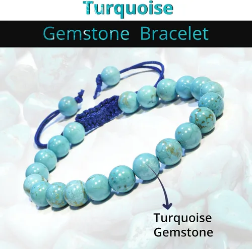 Vista 45 de Adjustable Crystal Bracelet – Gemstone Bead Bracelet with Adjustable Macrame String – Chic Gemstone Bracelet for Men and Women – 8mm Round Healing
