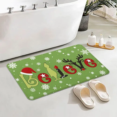 Vista 4 de Belive - Alfombra de baño de Navidad para niños, antideslizante, absorbente, lavable, decoración de baño, alfombra de entrada para ducha y bañera
