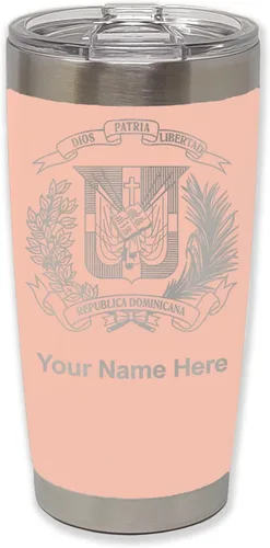 Vista 31 de LaserGram Taza aislada al vacío de 20 onzas, escudo de armas, República Dominicana, grabado personalizado incluido (gris)