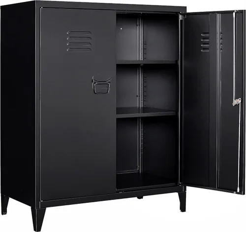 Vista 14 de Armario de almacenamiento de metal negro SISESOL con puertas y estantes, armario de exhibición con cerradura de 36 pulgadas con puertas de acrílico