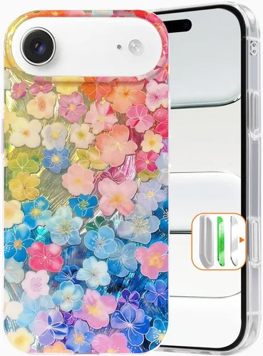 Vista 60 de I-MGAE-IN-AR Funda compacta para iPhone 12 Pro, diseño colorido de flores iridiscentes, holográfica, brillante, bonita funda para iPhone 12
