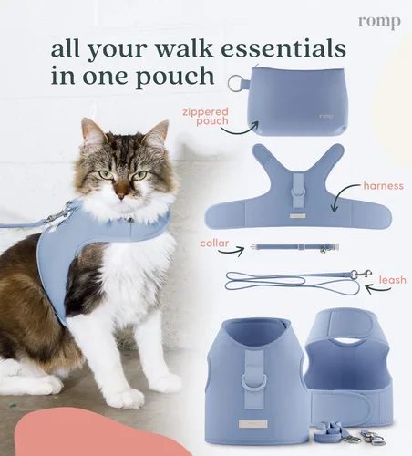Vista 5 de Juego de arnés para gatos, collar y correa – Chaleco de arnés de velcro ajustable sin estrangulamiento para gatos y gatitos (algodón azul, S)