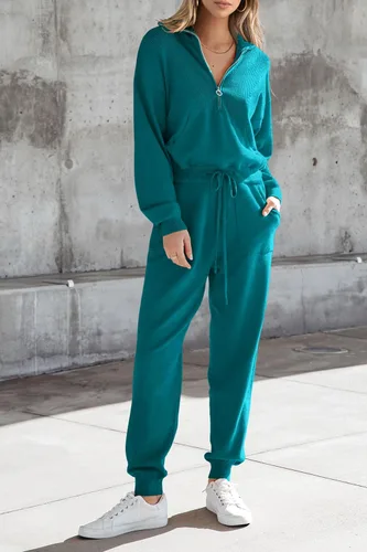 Vista 47 de PRETTYGARDEN Conjunto de suéter de 2 piezas para mujer, sudadera con cremallera, pantalones deportivos, ropa casual
