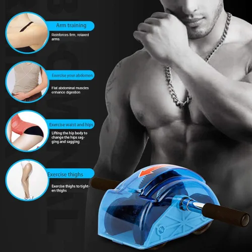Vista 5 de Rodillo de abdominales para entrenamiento abdominal, rodillos de ejercicio abdominal, rodillo abdominal de 4 ruedas, ejercitador muscular, rodillos