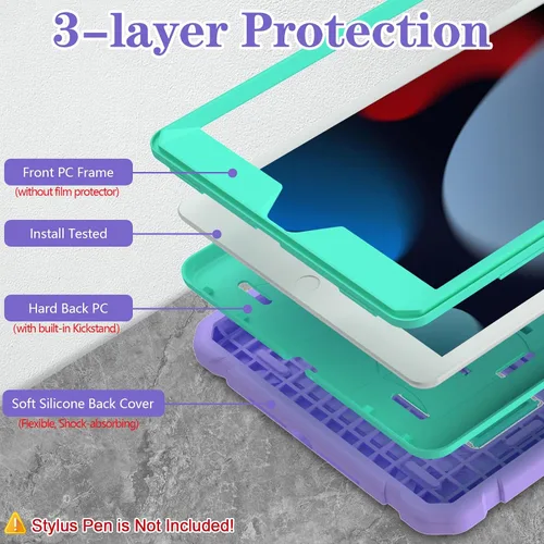 Vista 5 de Funda LTROP para iPad de 10.2 Pulgadas 9ª/ 8ª/ 7ª Generación (2021/2020/ 2019) con Soporte para Lápiz y Soporte, Funda Protectora Resistente Híbrida