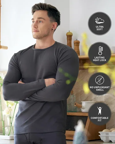 Vista 5 de WEERTI Ropa interior térmica para hombre, capa base de tela polar con forro polar