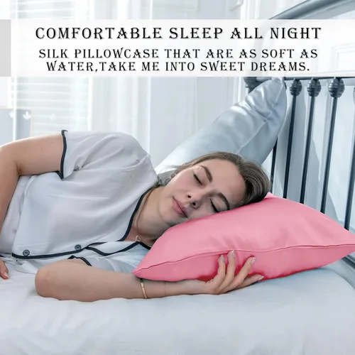 Vista 23 de Funda de almohada de seda para cabello y piel, suave, transpirable y sedosa, juego de fundas de almohada 100% tamaño estándar de 2 piezas, fundas