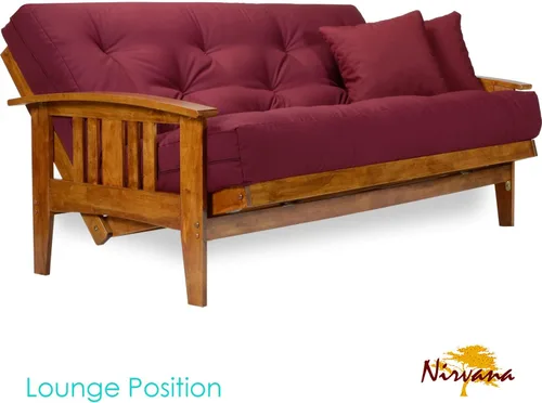 Vista 4 de sofá cama estilo westfield - Tamaño queen, colchón de 8 pulgadas, Madera Noble Cubierta de sarga burdeos