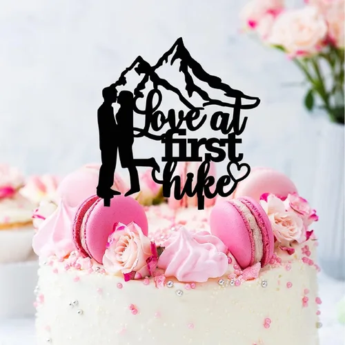 Vista 3 de Love at First Hike - Decoración para tartas de 5.9 pulgadas, acrílico personalizado, fecha y nombre, para novia, novio, para aniversario