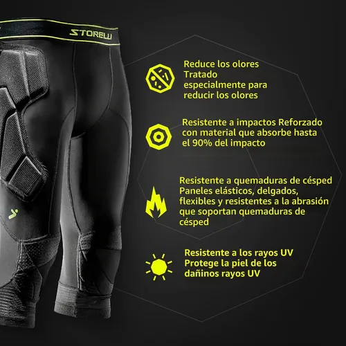 Vista 4 de Storelli BodyShield 3/4 Goalkeeper Leggings 2, High-Impact Protection Sweat-Wicking, UV-Resistant Athletic Bottoms for Soccer