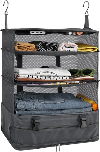 Vista 29 de Surblue Bolsa de Almacenamiento para Viaje con Estantes Colgantes, Cubo de Empaque de Compresión para Maleta Plegable con Capa Extensible de Gran