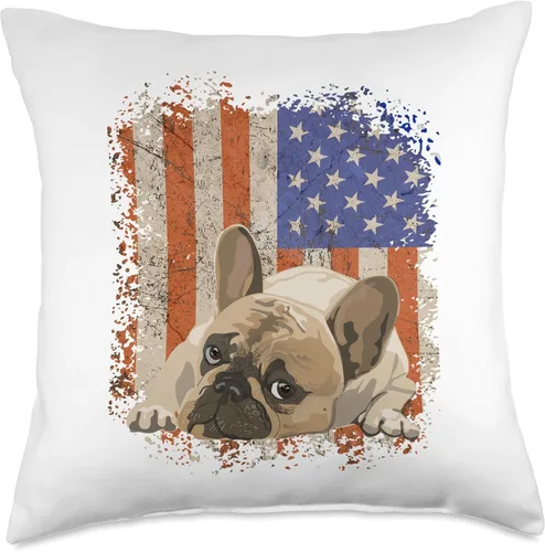 Vista 5 de The French Bulldog Patriot Co. Almohada patriótica con diseño de bulldog francés con bandera estadounidense, 16 x 16 pulgadas, multicolor