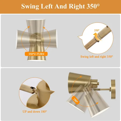 Vista 3 de Juego de dos apliques de pared a pilas, dorado moderno con control remoto, iluminación de pared regulable para interiores, no cableada, lámpara