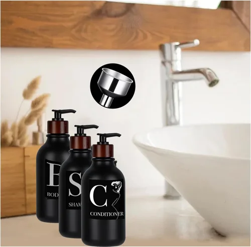 Vista 6 de Dispensador de champú, dispensador de champú negro montado en la pared para ducha, dispensadores de champú y acondicionador de 17 onzas, botellas