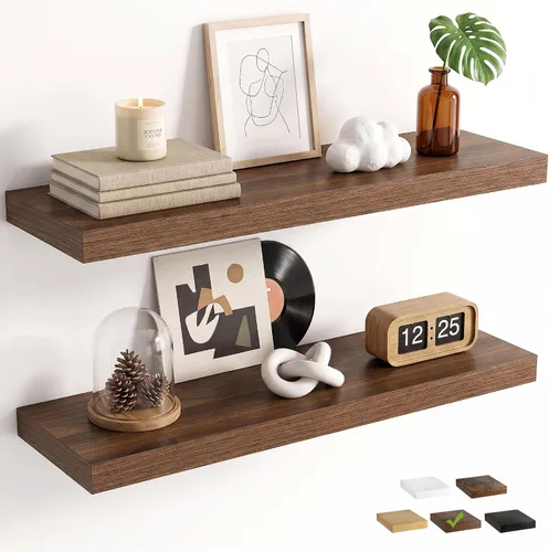 Vista 24 de Marsmiles 9.3 Inch Floating Shelves for Wall 2 Pack, 9.3" D Wood Grain Bathroom Shelves Black Finish