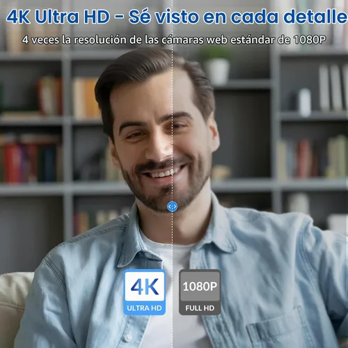 Vista 2 de Cámara web 4K para PC con enfoque automático dual PDAF y CDAF, Ultra 4K HD, 2 micrófonos de reducción de ruido, corrección automática de luz, USB-A