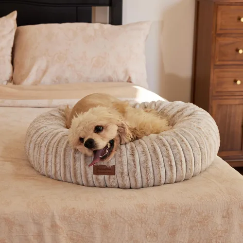 Vista 6 de FUKUMARU Cama para Perros, Camas Calmantes en Forma de Dona para Cachorros Ansiosos, Cama Moderna y Estética para Gatos con Estampado Degradado
