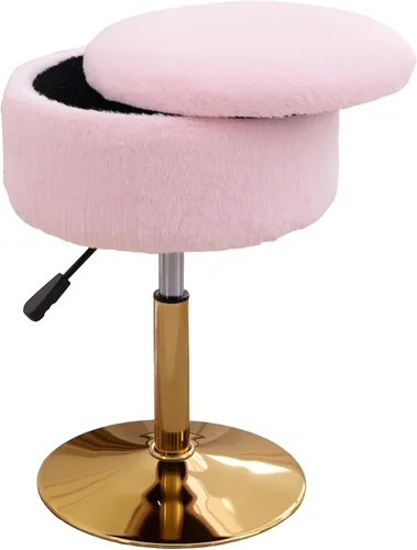 Vista 11 de Taburete Otomano Giratorio Silla para Sala de Maquillaje Taburete para Silla de Tocador Altura Ajustable Cuero Sintético Negro Negro 1