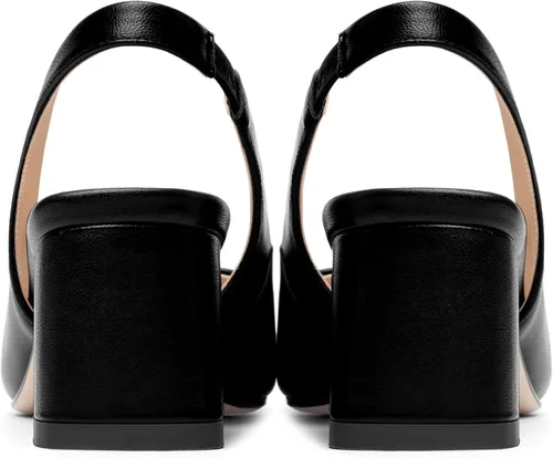 Vista 4 de Mujer mate nupcial tacón bajo sólido grueso cuero punta cuadrada Slip On Sexy 2 pulgadas bombas zapatos negro tamaño 8.5 - Caites de Mujer de Tacon