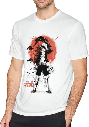 Vista 4 de Camiseta de anime de una pieza ligera para hombre, color blanco (Luffy Roronoa Zoro)