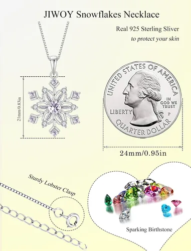 Vista 6 de Collar de copos de nieve de plata de ley 925 con colgante de piedra natal para mujer