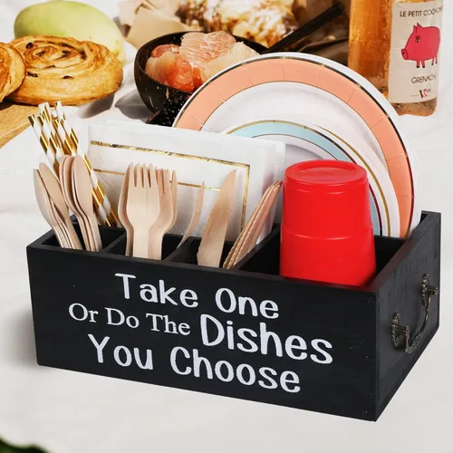 Vista 4 de Soporte pequeño para platos de papel, organizador de utensilios para encimera, cubiertos de cocina, tazas, tenedores, cucharas, platos, servilletas