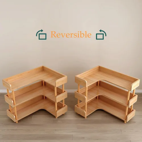 Vista 4 de OSCHF Estantería esquinera reversible de 3 niveles, estante en forma de L Roble