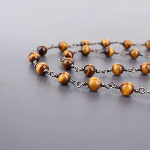 Vista 4 de COAI Collar con cuentas de piedra auténtica para hombre y mujer Ojo de tigre café